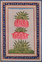 Mughal Floral Painting Handmade Moghul Indian Lotus Flower Miniature Nature Art