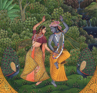Krishna Radha Cosmic Dance Art Handmade Indian Miniature Hindu Krishn Painting