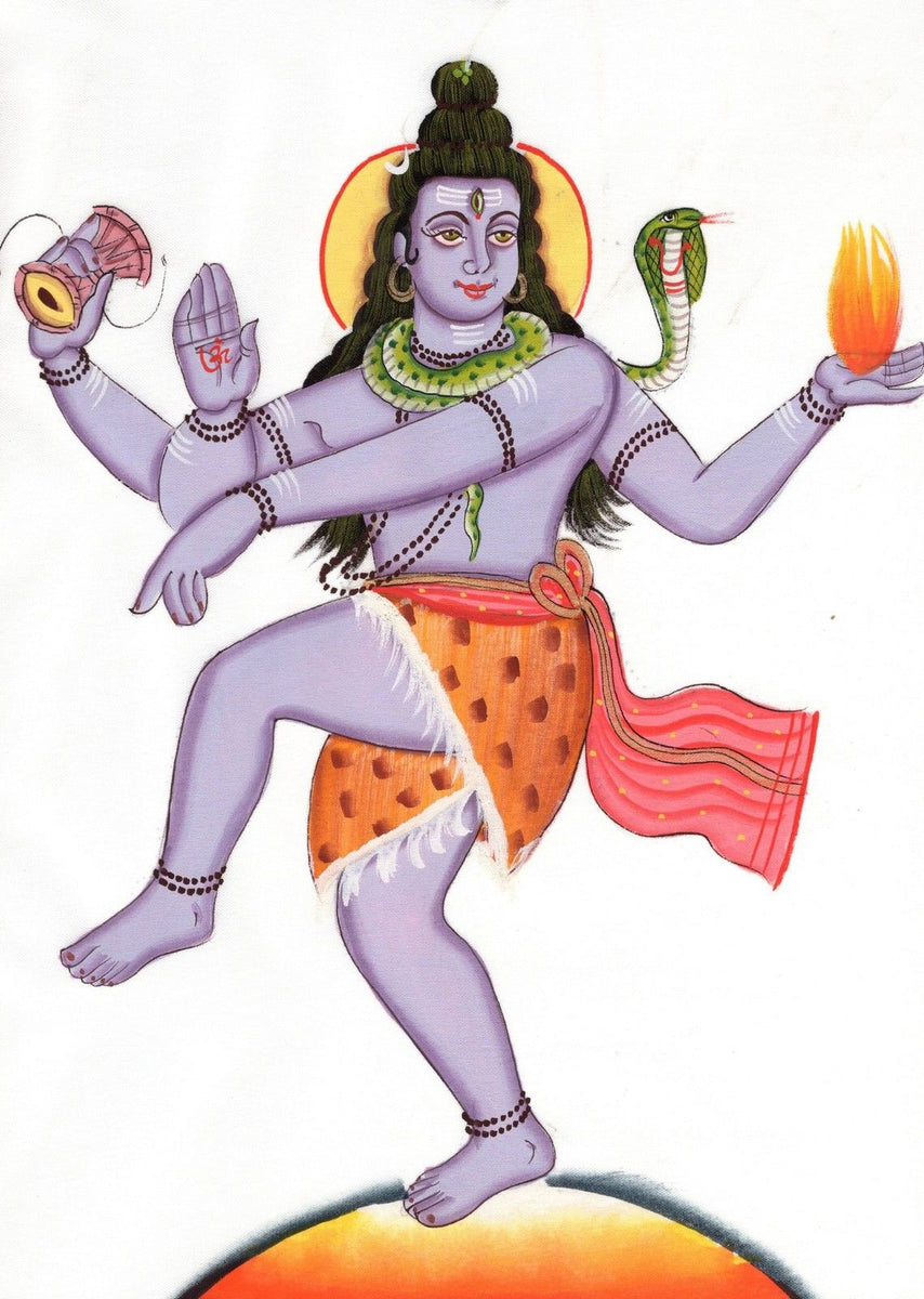 Mahadev Shiva Painting Handmade India Hindu Deity Silk Watercolor Spir ...