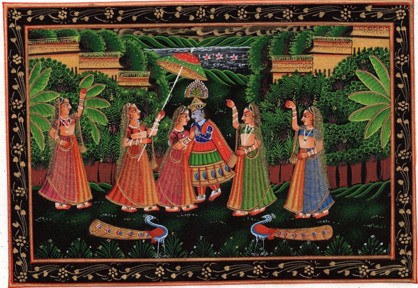 Radha Krishna Folk Art Handmade Indian Hindu Ethnic Religion Miniature Painting
