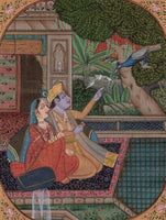 Krishna Radha Handmade Art India Pahari Miniature Religious Ethnic Folk Painting