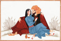 Indian Rajasthani Miniature Artwork Maharaja Maharani Ethnic Folk Love Painting