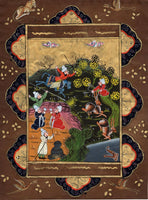 Persian Illuminated Manuscript Miniature Art Rare Indo Islamic Hunt Painting