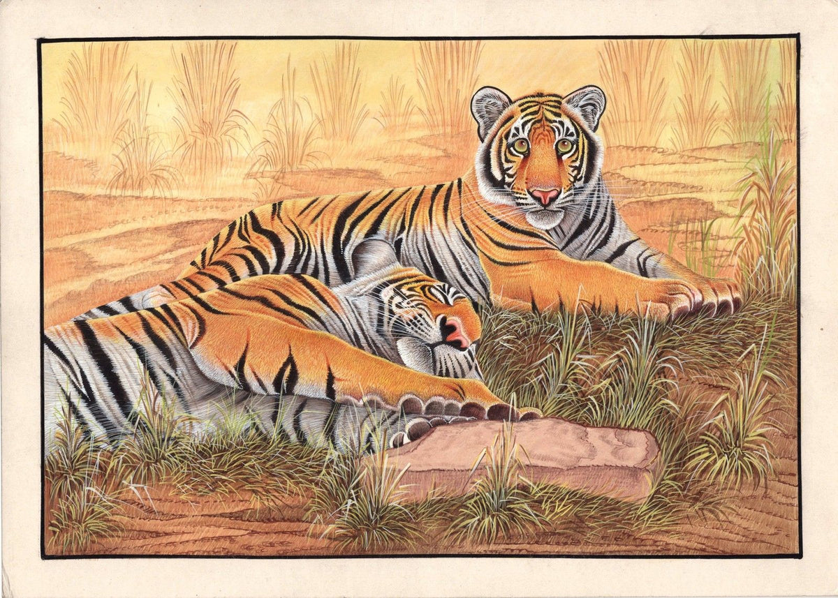 Bengal Tiger Handmade Painting Indian Nature Wildlife Animal Watercolo ...
