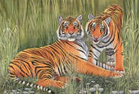Bengal Tigers Painting Handmade Indian Miniature Wildlife Animal Watercolor Art