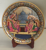 Shah Jahan Mumtaz Mahal 9″ Marble Plate Art Handmade Mughal Home Decor Painting