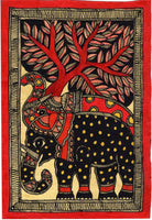Madhubani Elephant Motif Art Indian Mithila Handmade Miniature Tribal Painting
