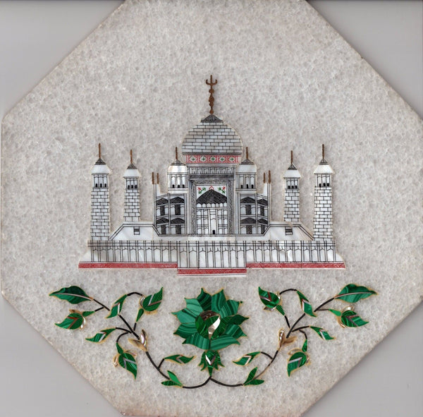 Parchin Kari Taj Mahal Marble Inlay Art Handmade 8″ Floral Pietra Dura Decor Art