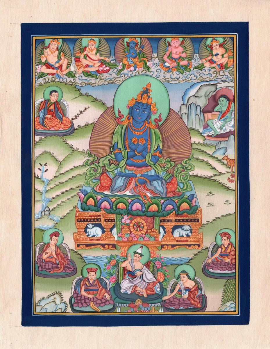 Thangka Painting Handmade Adi Buddha Vajradhara with Buddhist Siddhas ...