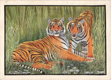 Bengal Tigers Painting Handmade Indian Miniature Wildlife Animal Watercolor Art
