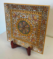 Indian Jaipur Marble Plate Decor Art Handmade Floral Motif Rajasthani Painting