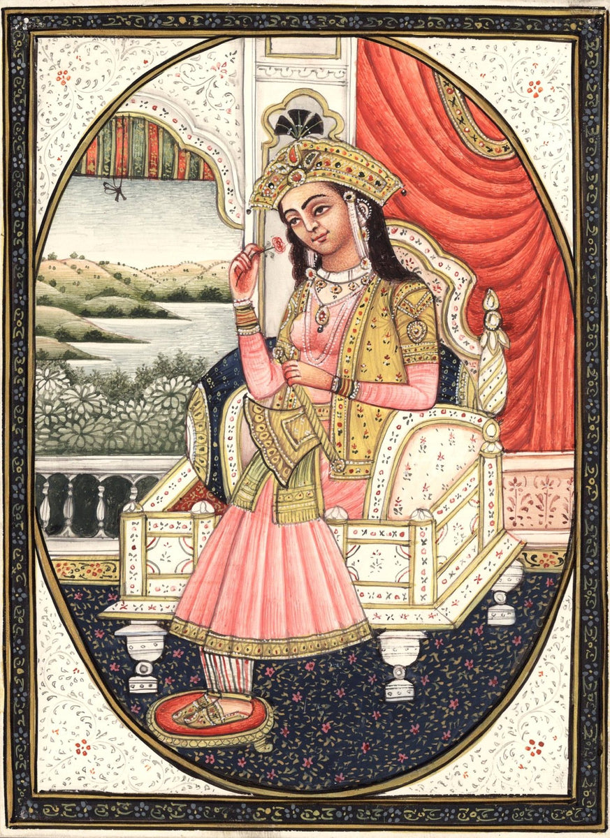 Mughal Miniature Painting Emperor Shah Jahan Empress Mumtaz Mahal Rare ...