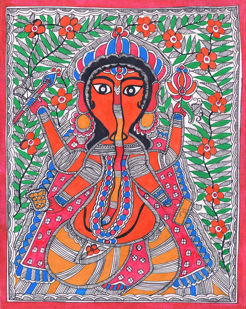 Madhubani Ganesha Indian Tribal Folk Art Handmade Mithila Bihar Ethnic ...