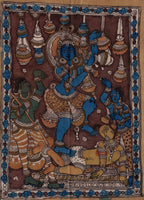 Kalamkari Krishna Painting Handmade Indian Ethnic Folk Cotton Fabric Design Art