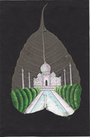 Indian Rajasthani Taj Mahal Miniature Peepal Leaf Art Handmade Mughal Painting