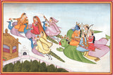 Kangra Krishna Garuda Art Handmade Indian Miniature Pahari Folk Ethnic Painting