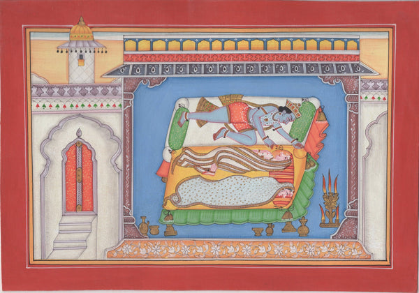 Radha Krishna Kangra Pahari Art Handmade Hindu Miniature Nayika Ethnic Painting
