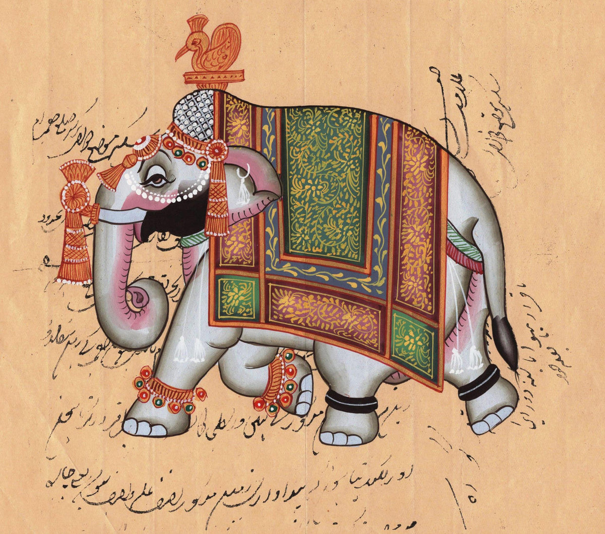 Handmade Indian Elephant Painting Vintage Stamp Paper India Animal Eth ...
