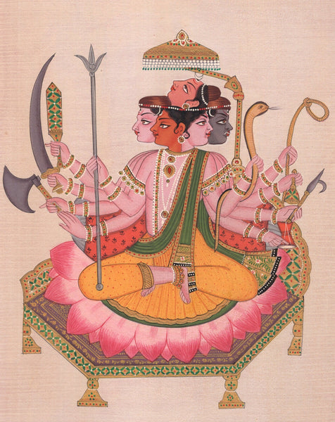 Sadashiv Roop Sadashiva Art Handmade Five Headed Shiva Indian Hindu Deity Watercolor ...