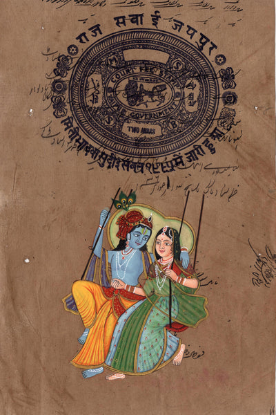 Krishna Radha Indian Art Ethnic Hindu Handmade Spiritual Decor Folk Painting