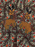 Madhubani Tribal Folk Art Handmade  Indian Mithila Bihar Ethnic Deer Painting