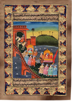 Indian Moghul Miniature Painting Handmade Mughal Empire Royal Procession Art