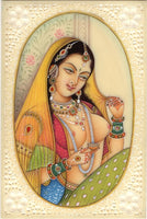 Indian Miniature Ethnic Art Handmade Princess Portrait Watercolor Folk Painting