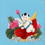 Chinese Silk Embroidery Handicraft Handmade China Nianhua Baby Fish Ethnic Art