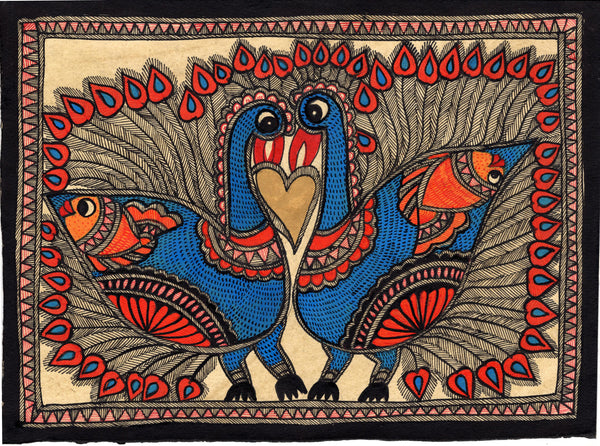 Madhubani Flora Fauna Art Handmade Indian Tribal Folk Mithila Decor Pa – ArtnIndia