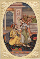 Mughal Indian Empire Miniature Painting Handmade Watercolor Mogul Harem Folk Art