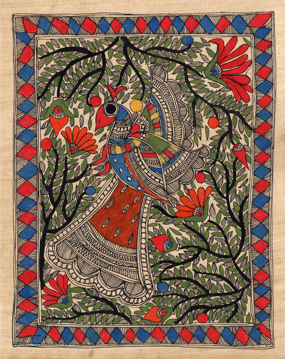 Madhubani Indian Tribal Folk Painting Handmade Peacock Mithila Bihar E ...
