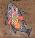 Vishnu Matsya Art Handmade Hindu God Fish Incarnation Avatar Watercolor Painting