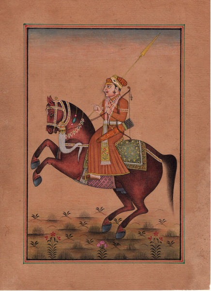 Mughal Dynasty Miniature Painting Stunning Royal Moghul Emperor Equestrian Art